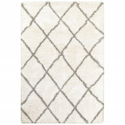 8’ X 11’ Ivory And Gray Geometric Lattice Area Rug