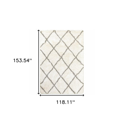 8’ X 11’ Ivory And Gray Geometric Lattice Area Rug