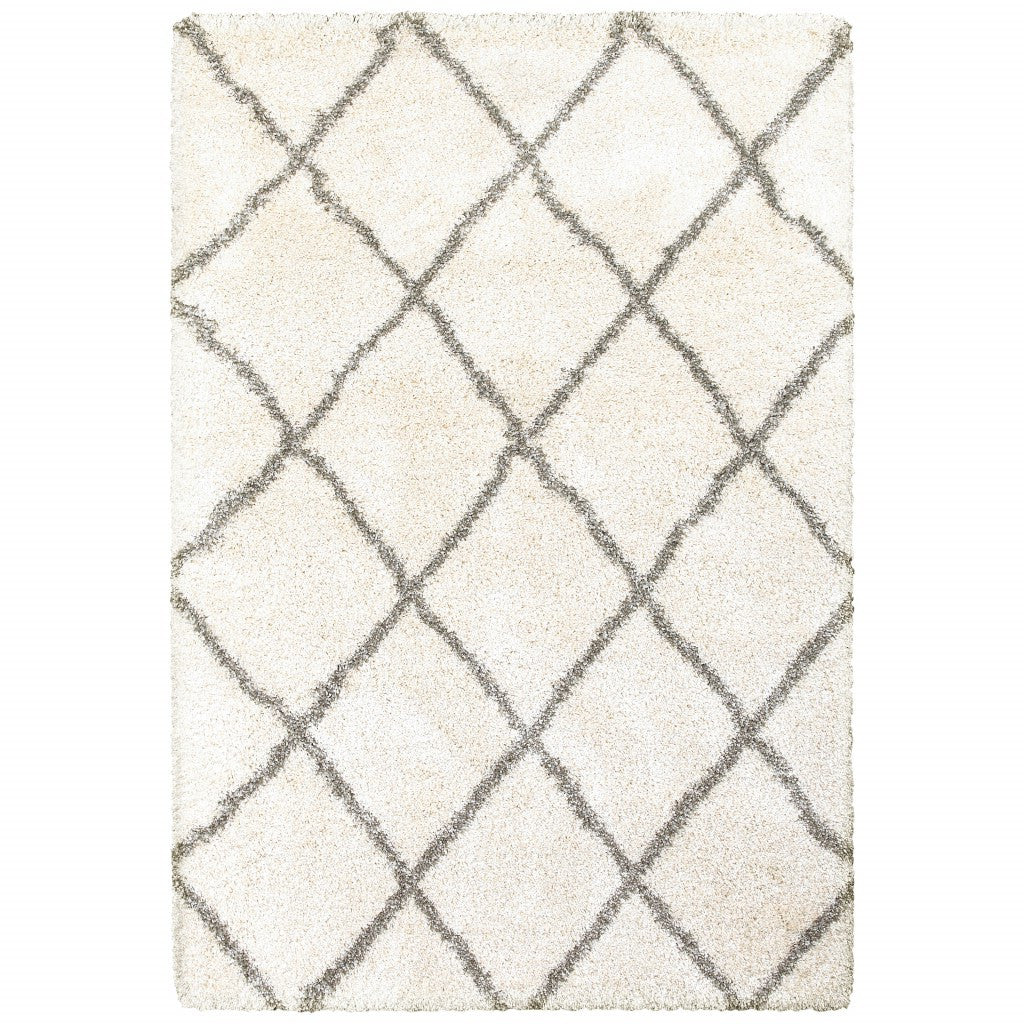 8’ X 11’ Ivory And Gray Geometric Lattice Area Rug