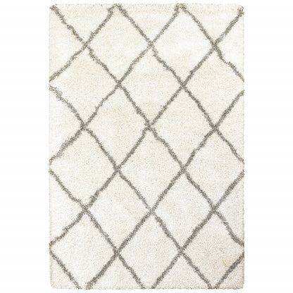 8’ X 11’ Ivory And Gray Geometric Lattice Area Rug