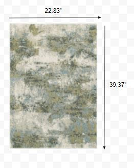 7’ X 10’ Blue And Sage Distressed Waves Indoor Area Rug