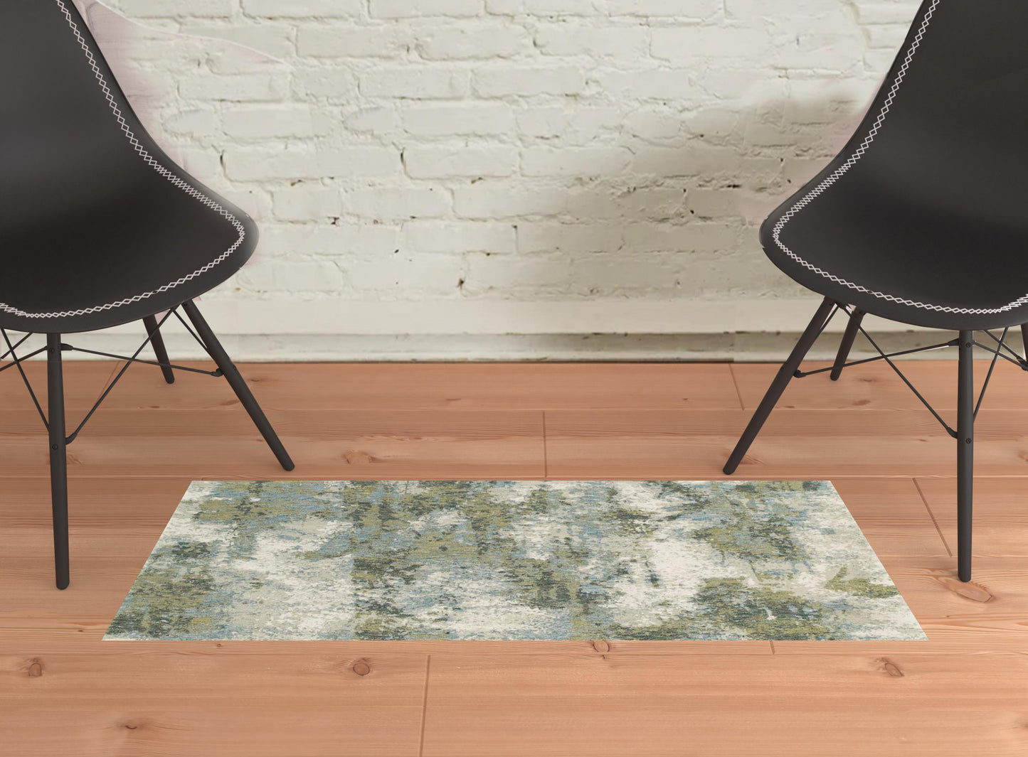 7’ X 10’ Blue And Sage Distressed Waves Indoor Area Rug