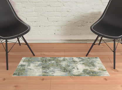 7’ X 10’ Blue And Sage Distressed Waves Indoor Area Rug