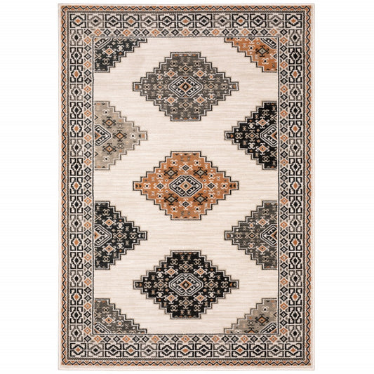 7’ X 9’ Abstract Ivory And Gray Geometric Indoor Area Rug