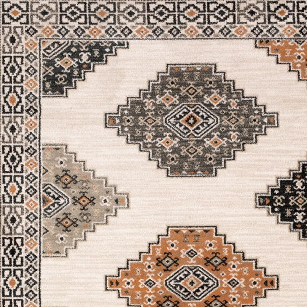 7’ X 9’ Abstract Ivory And Gray Geometric Indoor Area Rug