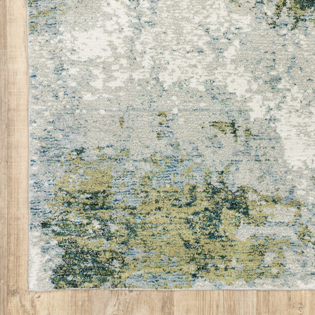 7’ X 10’ Blue And Sage Distressed Waves Indoor Area Rug