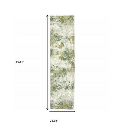 7’ X 10’ Blue And Sage Distressed Waves Indoor Area Rug