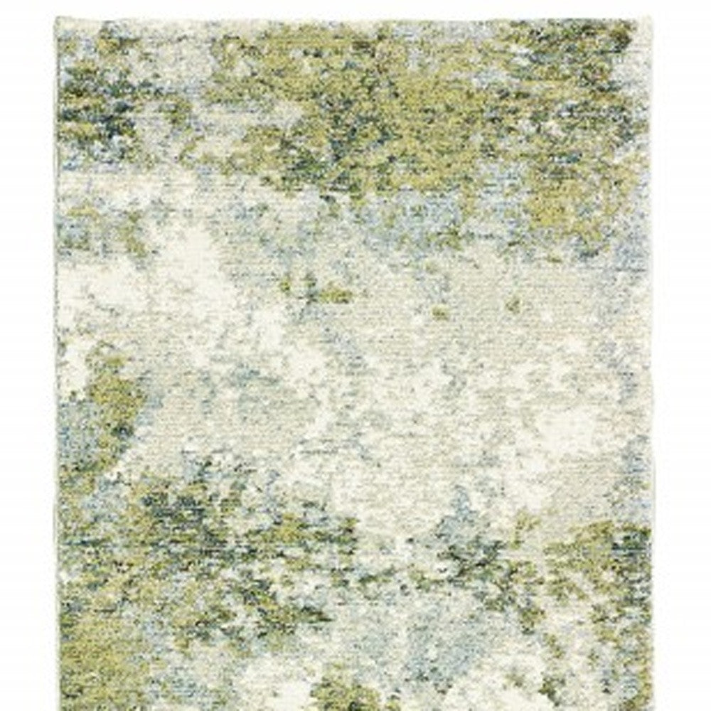 7’ X 10’ Blue And Sage Distressed Waves Indoor Area Rug