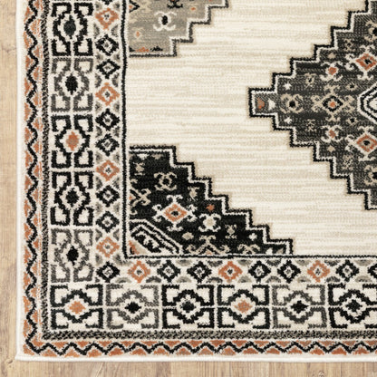 7’ X 9’ Abstract Ivory And Gray Geometric Indoor Area Rug