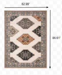 7’ X 9’ Abstract Ivory And Gray Geometric Indoor Area Rug