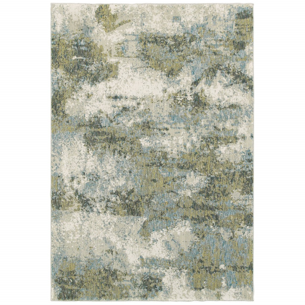 7’ X 10’ Blue And Sage Distressed Waves Indoor Area Rug