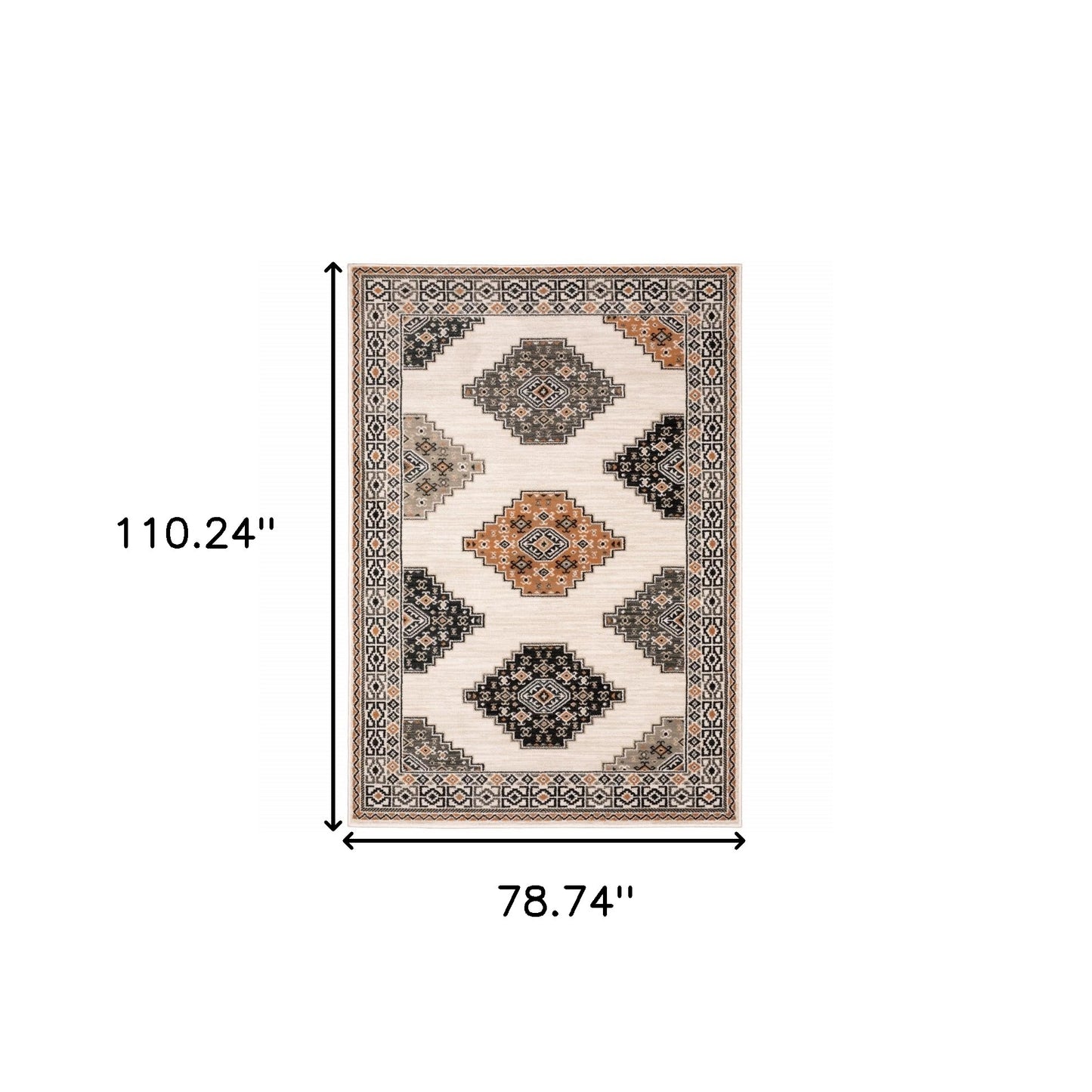 7’ X 9’ Abstract Ivory And Gray Geometric Indoor Area Rug
