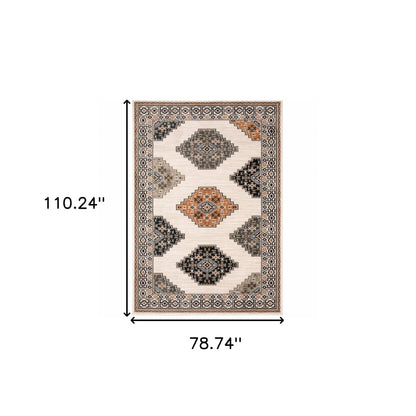 7’ X 9’ Abstract Ivory And Gray Geometric Indoor Area Rug