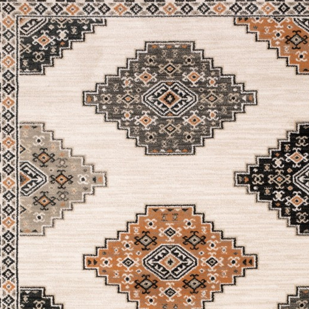 7’ X 9’ Abstract Ivory And Gray Geometric Indoor Area Rug