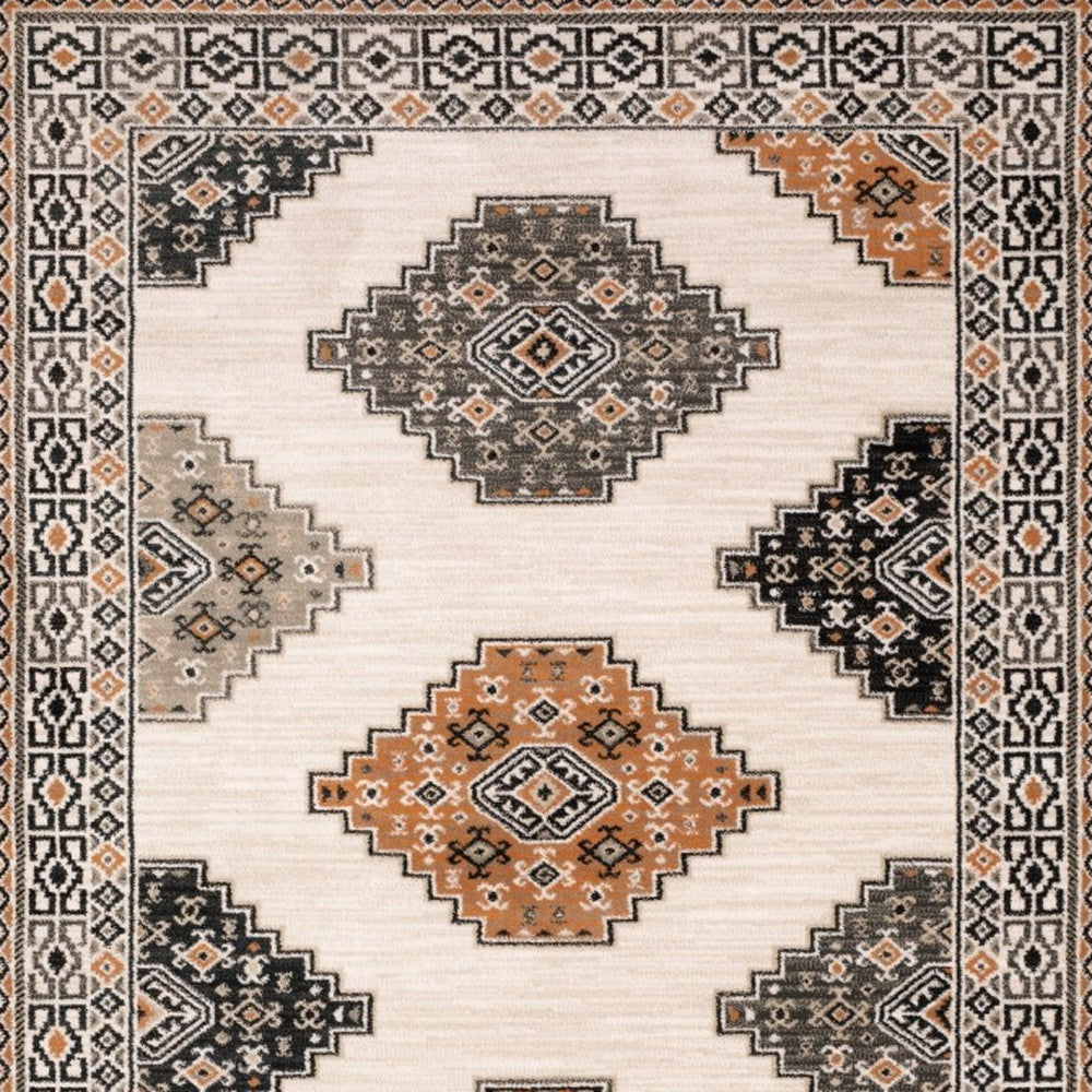 7’ X 9’ Abstract Ivory And Gray Geometric Indoor Area Rug