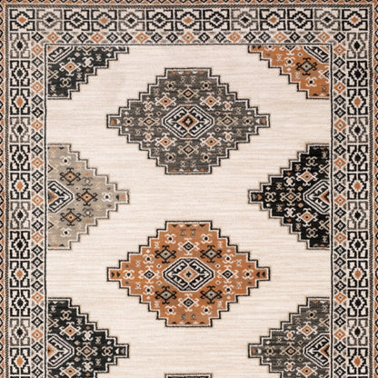 7’ X 9’ Abstract Ivory And Gray Geometric Indoor Area Rug