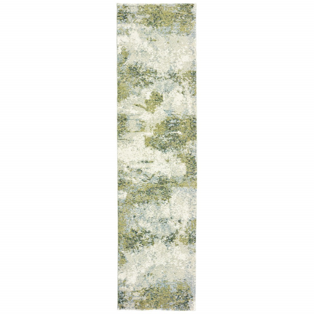 7’ X 10’ Blue And Sage Distressed Waves Indoor Area Rug