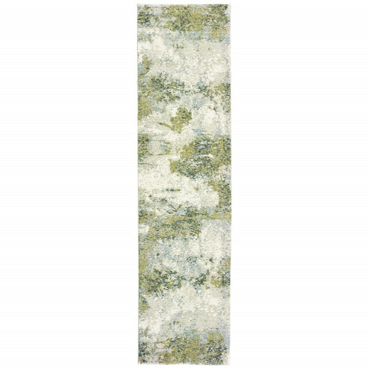 7’ X 10’ Blue And Sage Distressed Waves Indoor Area Rug