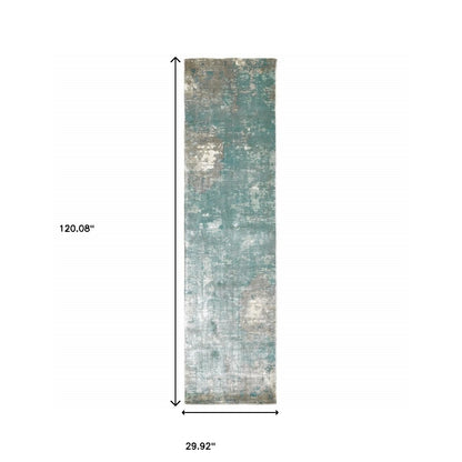 3’ X 10’ Blue And Gray Abstract Pattern Indoor Runner Rug