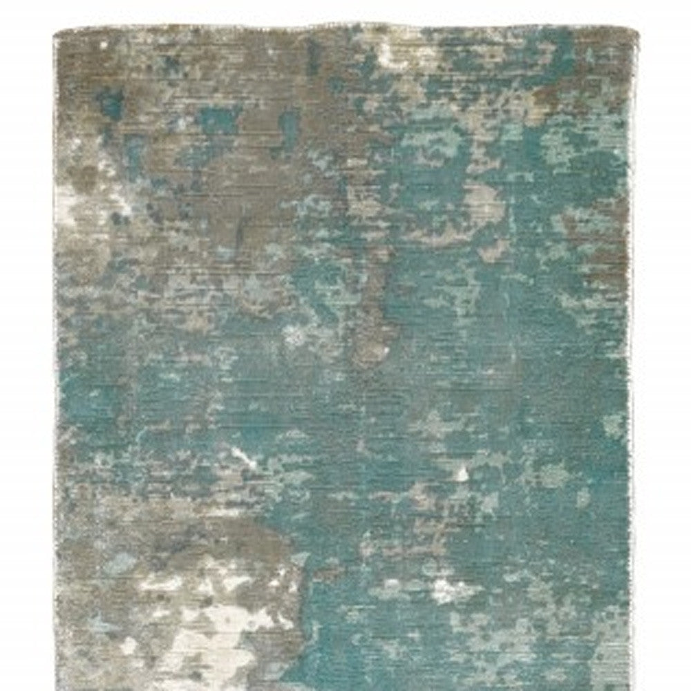 3’ X 10’ Blue And Gray Abstract Pattern Indoor Runner Rug