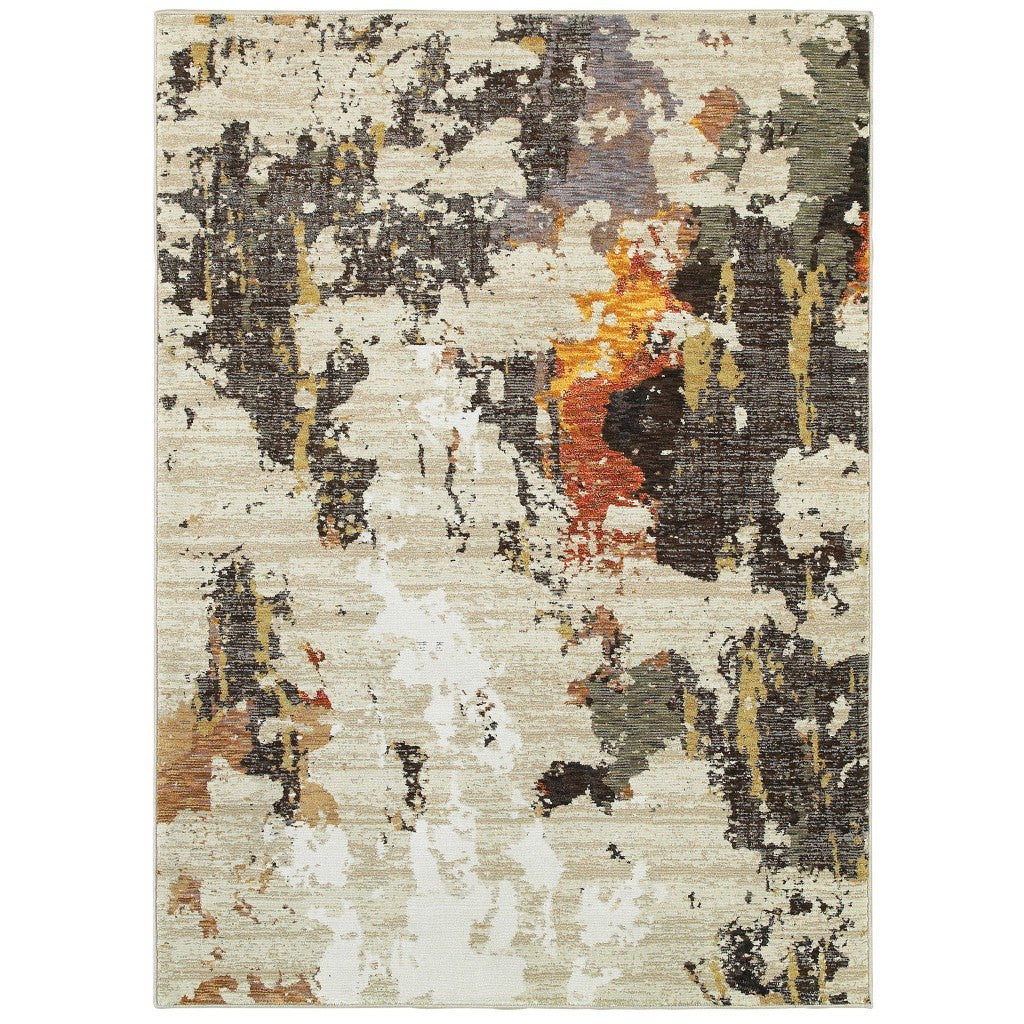5’ X 7’ Abstract Weathered Beige And Gray Indoor Area Rug