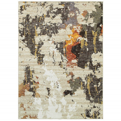 5’ X 7’ Abstract Weathered Beige And Gray Indoor Area Rug