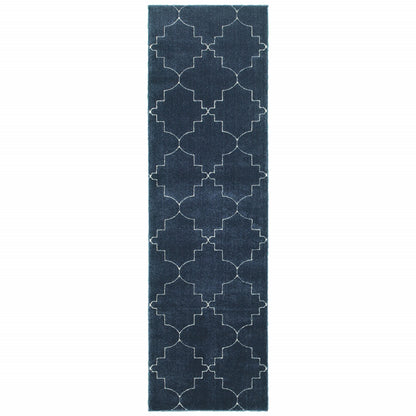 2’ X 8’ Blue And Ivory Trellis Indoor Runner Rug