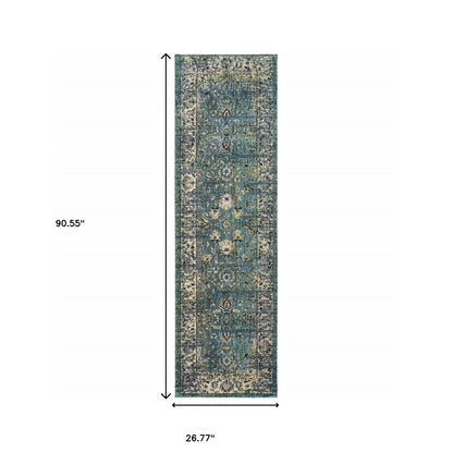 10’ X 13’ Peacock Blue And Ivory Indoor Area Rug