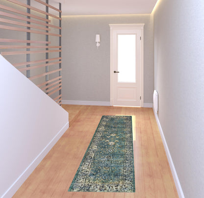 10’ X 13’ Peacock Blue And Ivory Indoor Area Rug