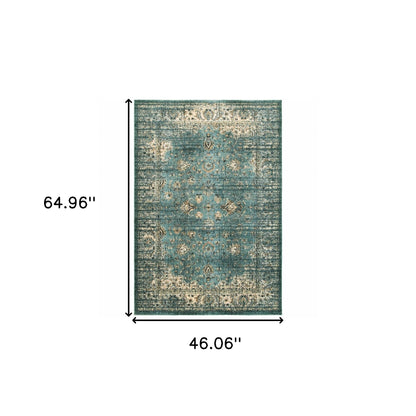 10’ X 13’ Peacock Blue And Ivory Indoor Area Rug