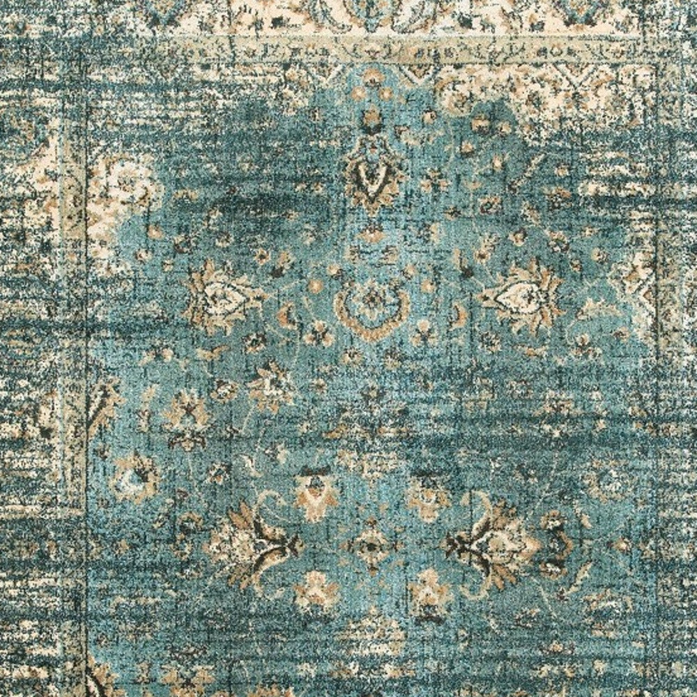 10’ X 13’ Peacock Blue And Ivory Indoor Area Rug