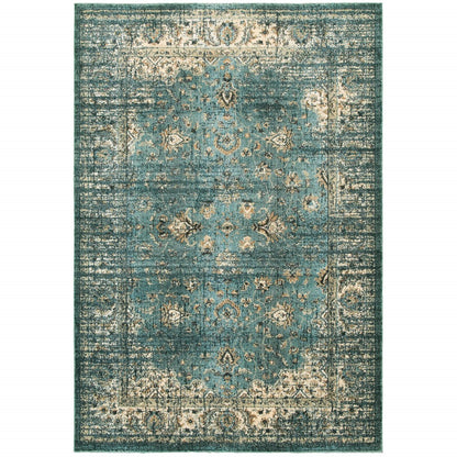 10’ X 13’ Peacock Blue And Ivory Indoor Area Rug