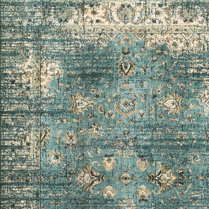 10’ X 13’ Peacock Blue And Ivory Indoor Area Rug