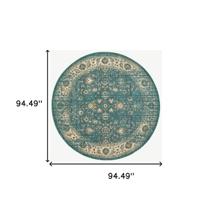 10’ X 13’ Peacock Blue And Ivory Indoor Area Rug