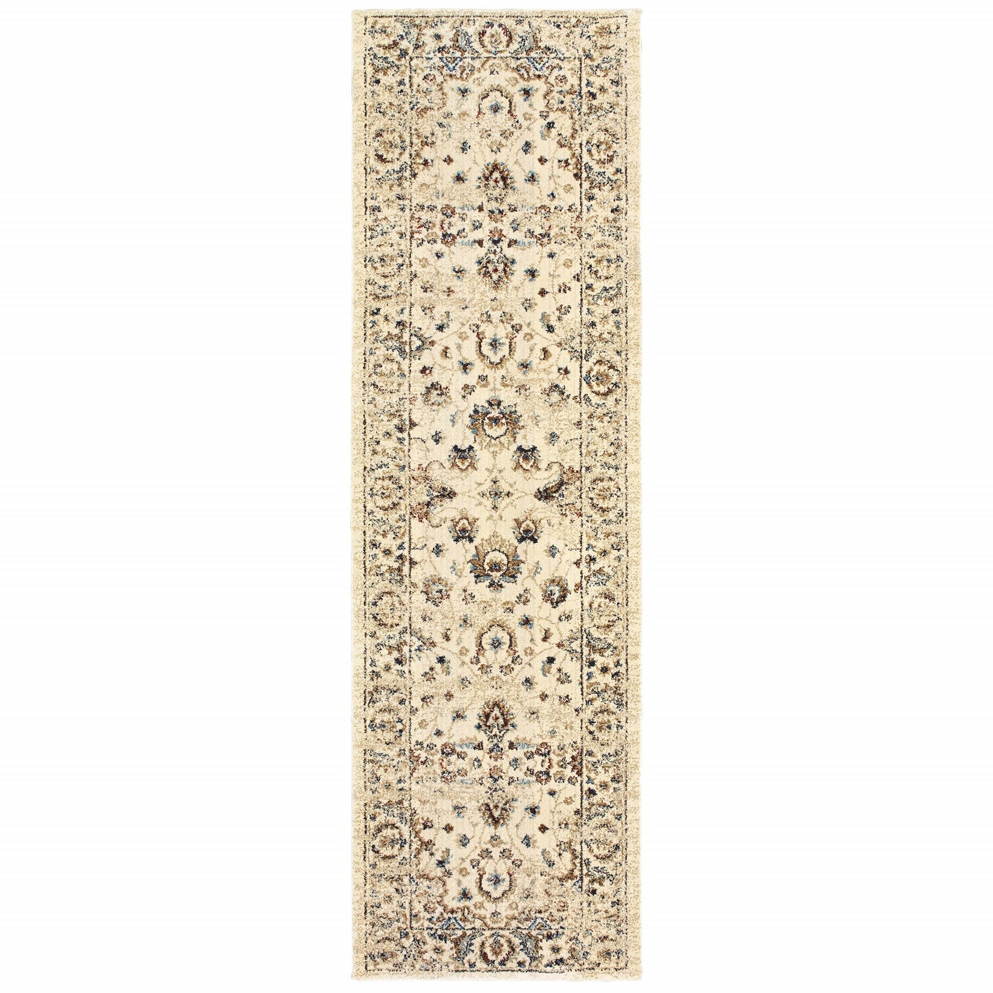 8’ X 11’ Ivory And Gold Distressed Indoor Area Rug