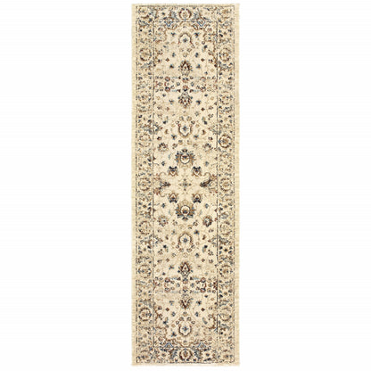 8’ X 11’ Ivory And Gold Distressed Indoor Area Rug
