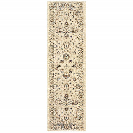 8’ X 11’ Ivory And Gold Distressed Indoor Area Rug