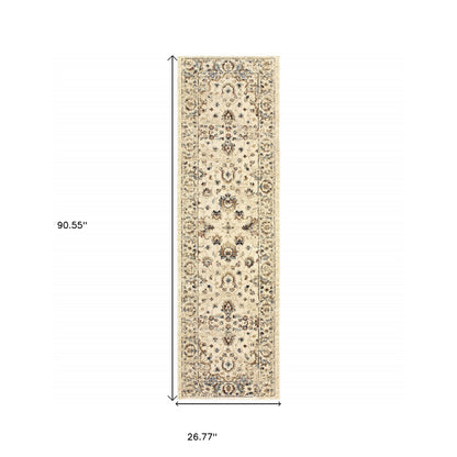 8’ X 11’ Ivory And Gold Distressed Indoor Area Rug