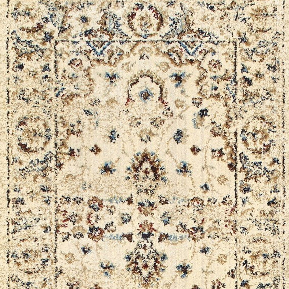 8’ X 11’ Ivory And Gold Distressed Indoor Area Rug