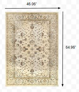 8’ X 11’ Ivory And Gold Distressed Indoor Area Rug