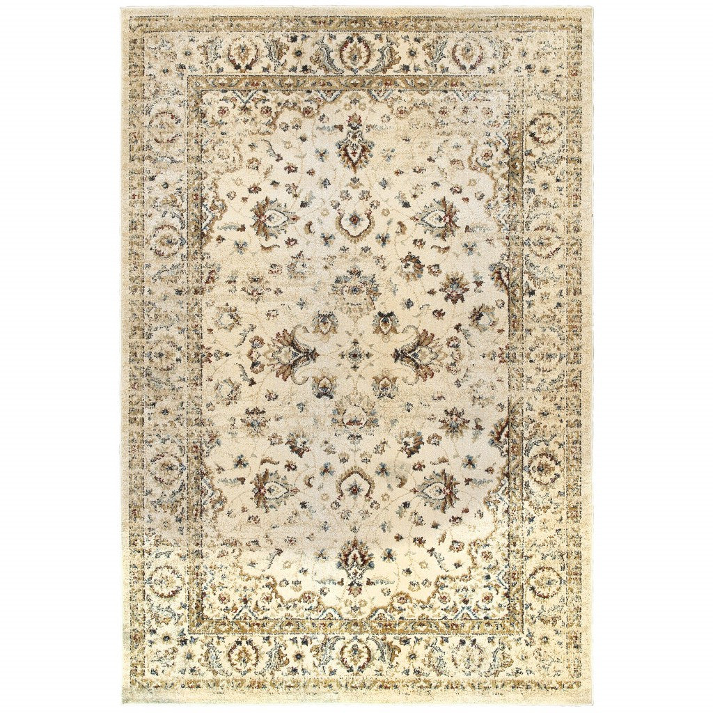 8’ X 11’ Ivory And Gold Distressed Indoor Area Rug