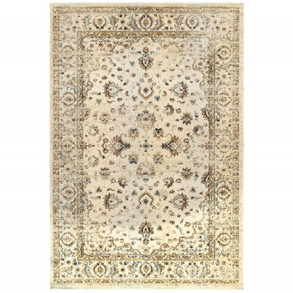 8’ X 11’ Ivory And Gold Distressed Indoor Area Rug