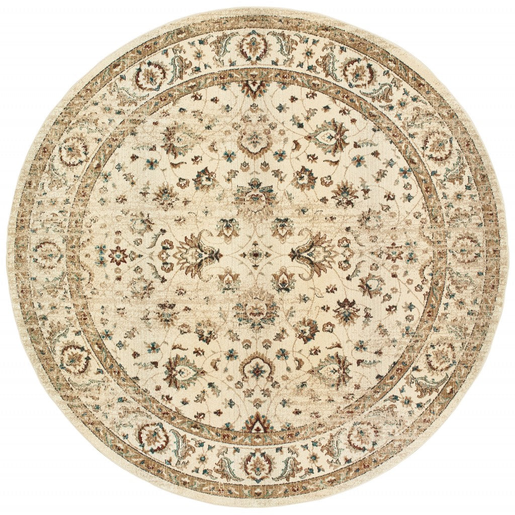 8’ X 11’ Ivory And Gold Distressed Indoor Area Rug