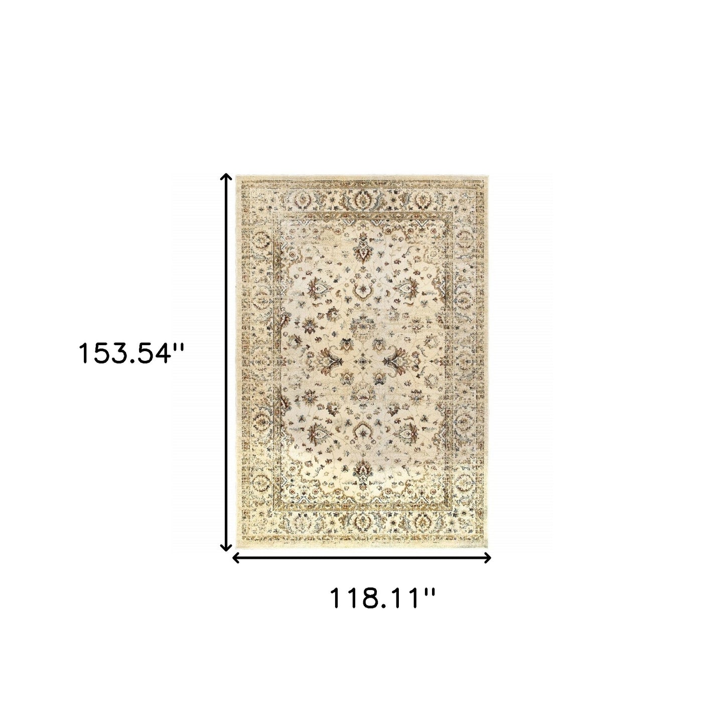 8’ X 11’ Ivory And Gold Distressed Indoor Area Rug