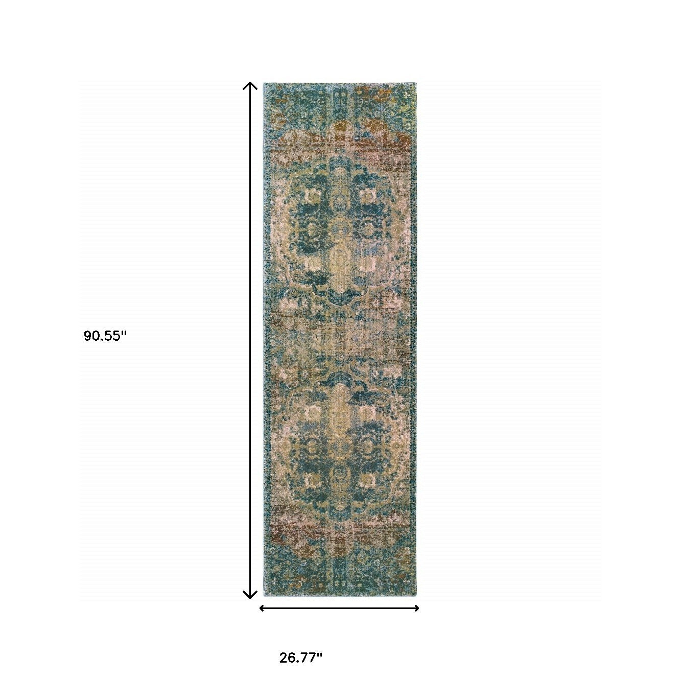 10’ X 13’ Sand And Blue Distressed Indoor Area Rug