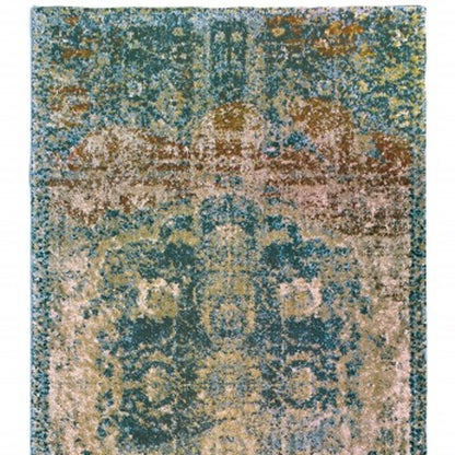 10’ X 13’ Sand And Blue Distressed Indoor Area Rug