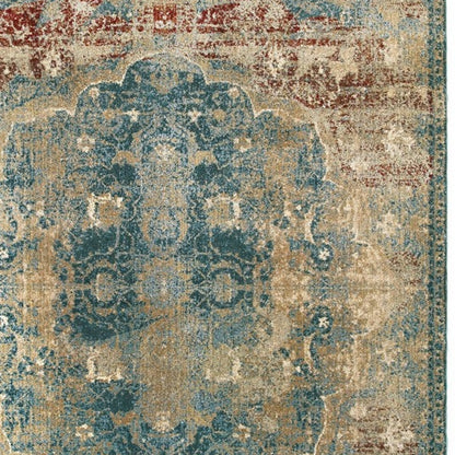 10’ X 13’ Sand And Blue Distressed Indoor Area Rug