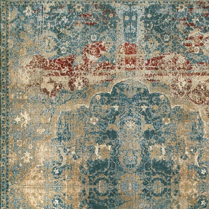 10’ X 13’ Sand And Blue Distressed Indoor Area Rug
