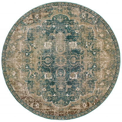 10’ X 13’ Sand And Blue Distressed Indoor Area Rug