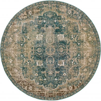 10’ X 13’ Sand And Blue Distressed Indoor Area Rug